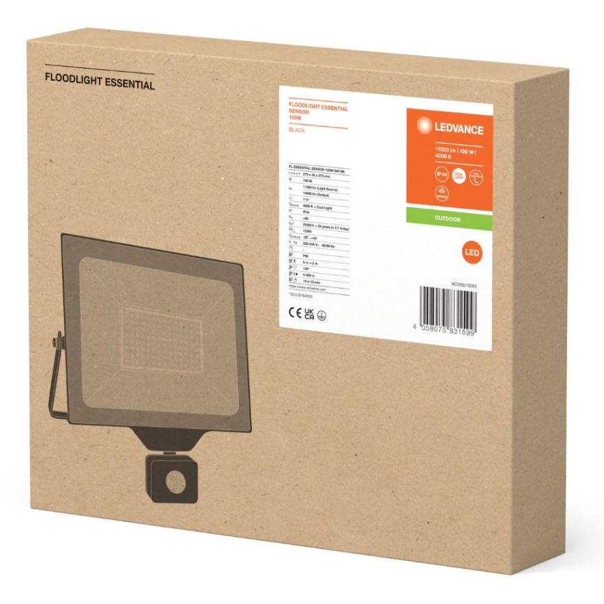 Ledvance - LED Ścienny Projektor Zewnętrzny z Czujnikiem FLOODLIGHT ESSENTIAL LED/100W/230V IP44