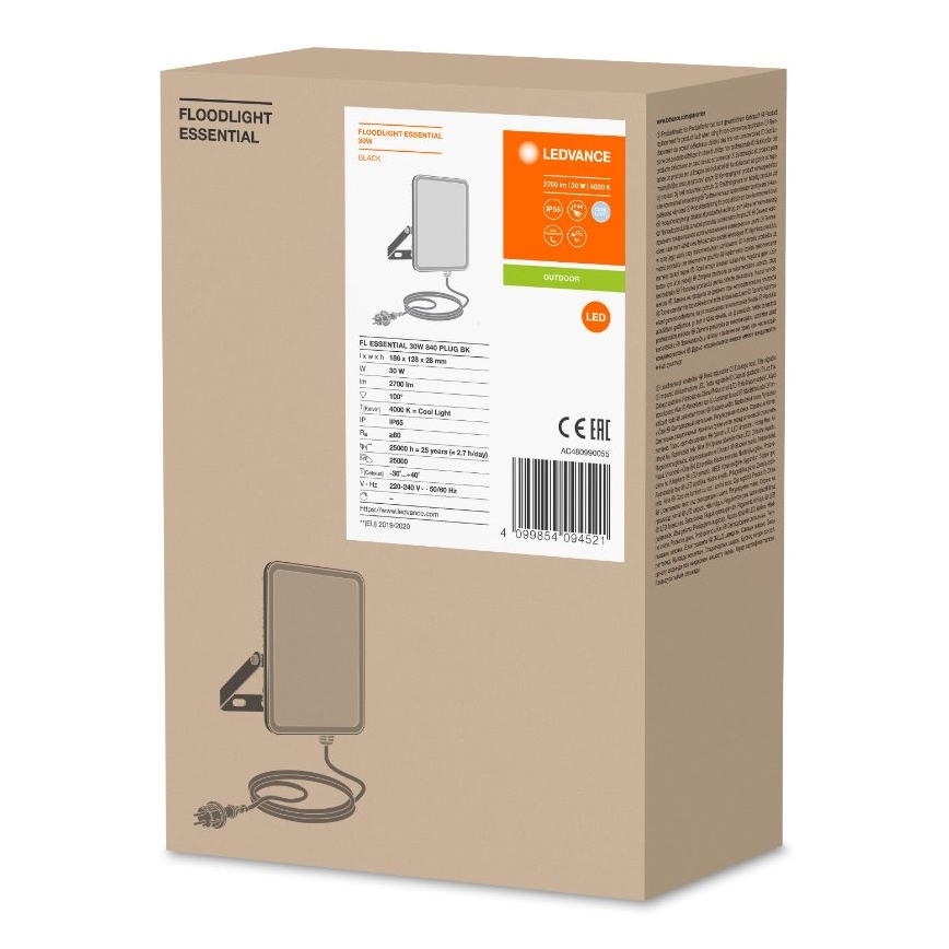 Ledvance - LED Zewnętrzny reflektor ścienny FLOODLIGHT ESSENTIAL LED/30W/230V 4000K IP65
