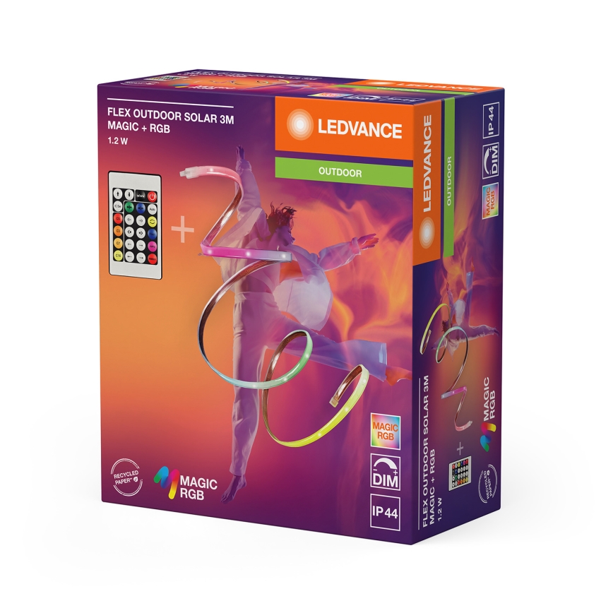 Ledvance - LED RGB ściemnialny solarny pasek FLEX MAGIC 3m LED/1,2W/3,7V 2000 mAh IP44 + zdalne sterowanie