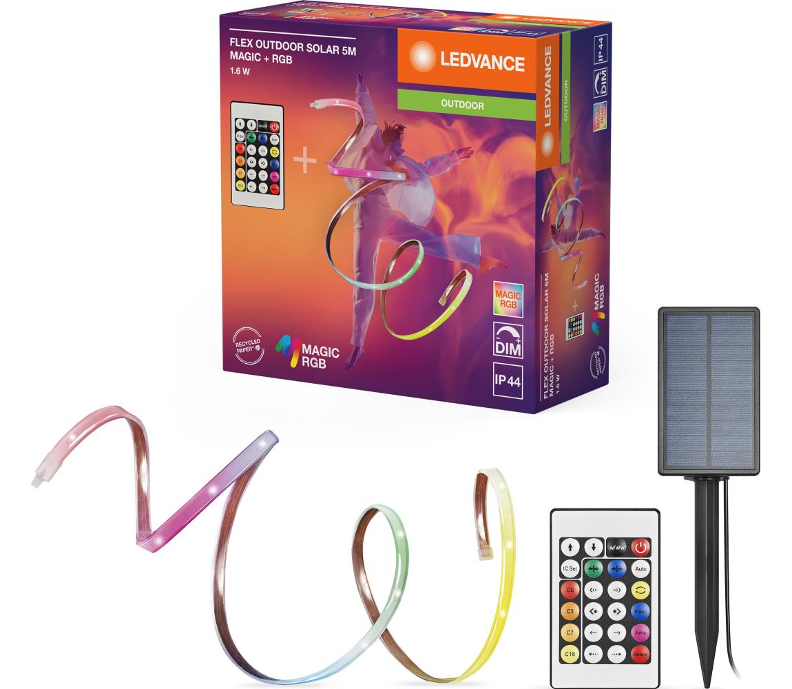 Ledvance - LED RGB ściemnialna taśma solarna FLEX MAGIC 5m LED/1,6W/3,7V IP44 + pilot