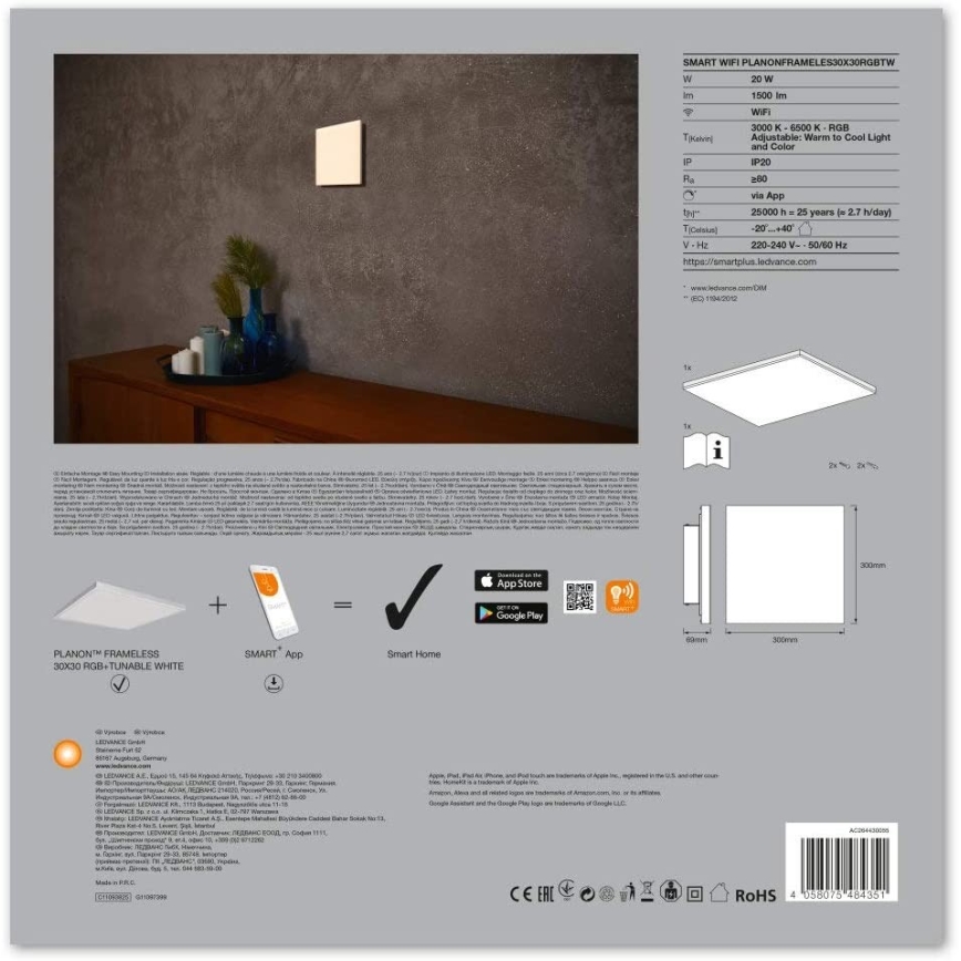 Ledvance - LED RGB+TW Plafon ściemnialny SMART+ FRAMELESS LED/20W/230V 3000K-6500K Wi-Fi