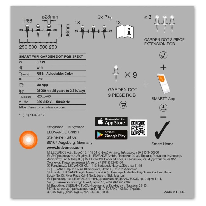 Ledvance - LED RGB Zewnętrzny zestaw rozszerzający SMART+ DOT 3xLED/0,7W/230V IP65 Wi-Fi