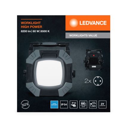 Ledvance - LED ściemnialna robocza lampa z 2 gniazdami WORKLIGHT VALUE LED/60W/230V IP54
