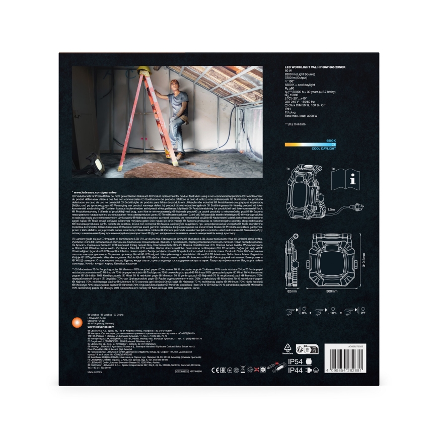Ledvance - LED ściemnialna robocza lampa z 2 gniazdami WORKLIGHT VALUE LED/60W/230V IP54