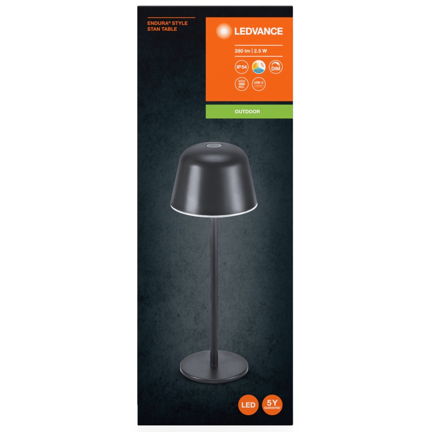 Ledvance - LED Ściemnialna zewnętrzna lampa akumulatorowa TABLE LED/2,5W/5V IP54 czarna