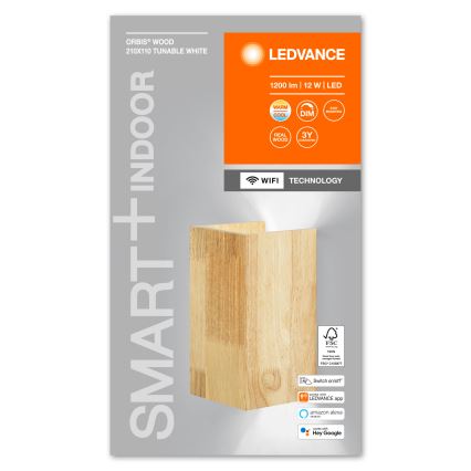 Ledvance - LED Ściemniany kinkiet SMART+ WOOD LED/12W/230V 3000-6500K Wi-Fi