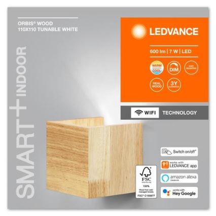 Ledvance - LED Ściemniany kinkiet  SMART+ WOOD LED/7W/230V 3000-6500K Wi-Fi