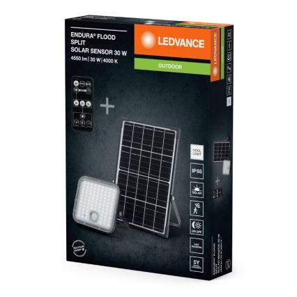 Ledvance - LED Ściemnialny naświetlacz solarny z czujnikiem FLOOD SPLIT LED/30W/6,4V 5000 mAh IP65 + zdalne sterowanie
