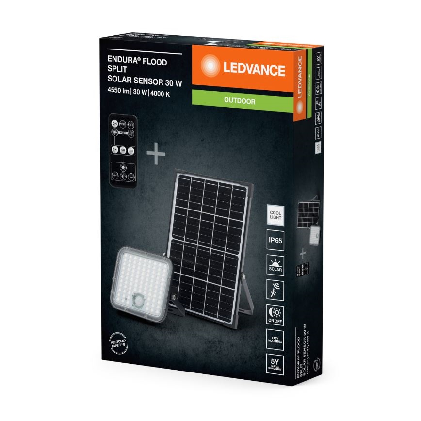 Ledvance - LED Ściemnialny naświetlacz solarny z czujnikiem FLOOD SPLIT LED/30W/6,4V 5000 mAh IP65 + zdalne sterowanie