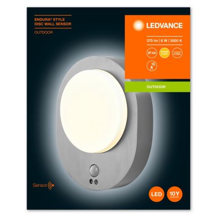 Ledvance - LED Zewnętrzny kinkiet z czujnikiem DISC LED/8W/230V IP44