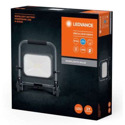 Ledvance - LED Ściemnialny zewnętrzny naświetlacz akumulatorowy WORKLIGHT BATTERY LED/20W/5V IP54