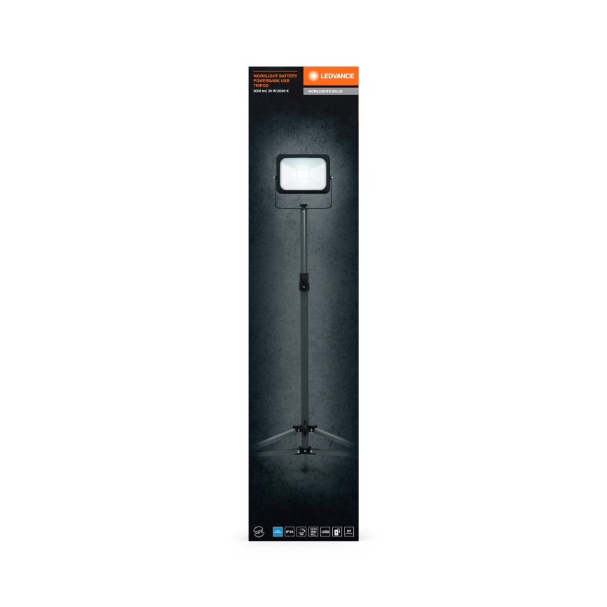Ledvance - Ściemniane oświetlenie punktowe LED z uchwytem WORKLIGHT TRIPOD LED/20W/3,7V IP54