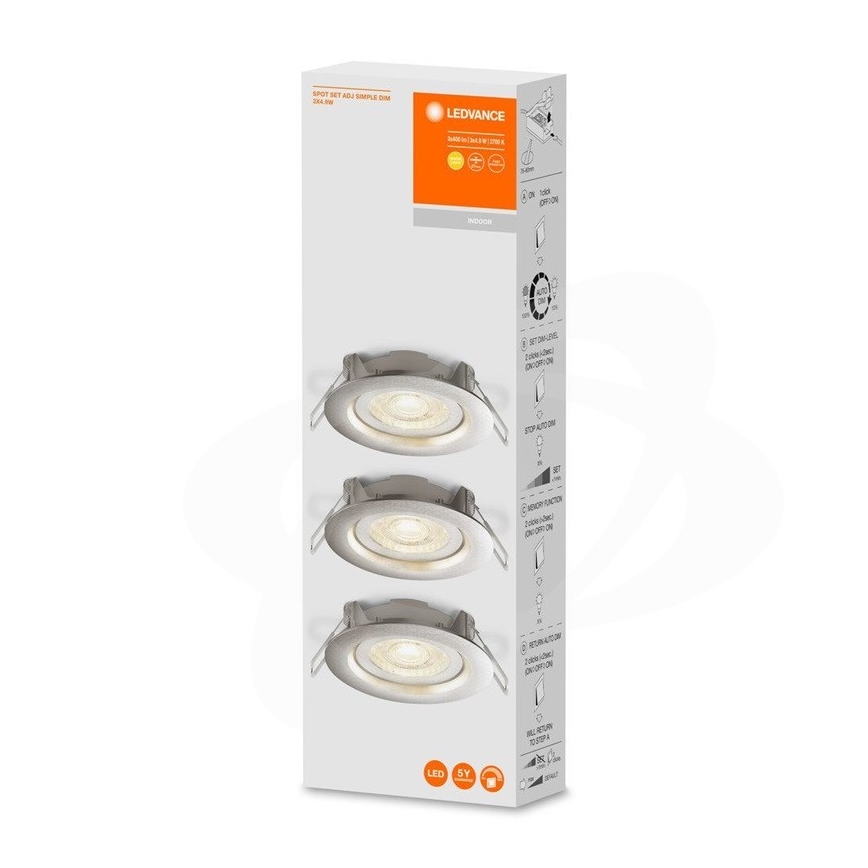 Ledvance - SET 3x LED Ściemnialne oświetlenie wpuszczane SIMPLE LED/4,9W/230V