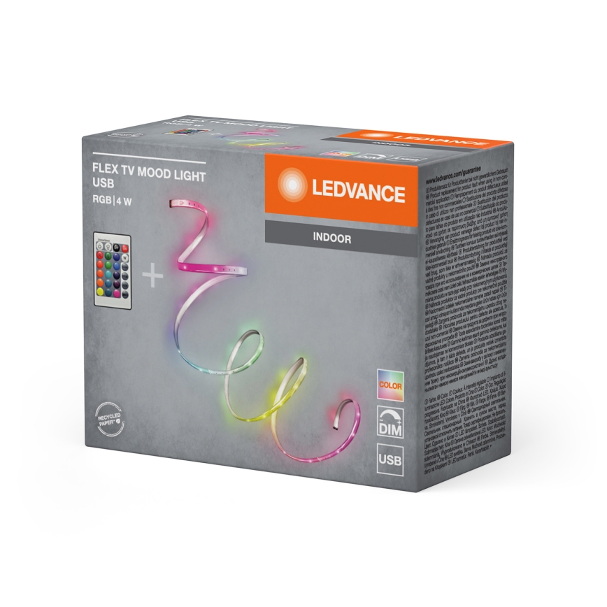 Ledvance - Taśma LED RGB ściemnialna FLEX TV MOOD 1m LED/4W/5V + pilot zdalnego sterowania