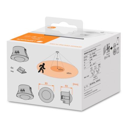 Ledvance - Wbudowany czujnik ruchu na podczerwień FLUSH 230V biały