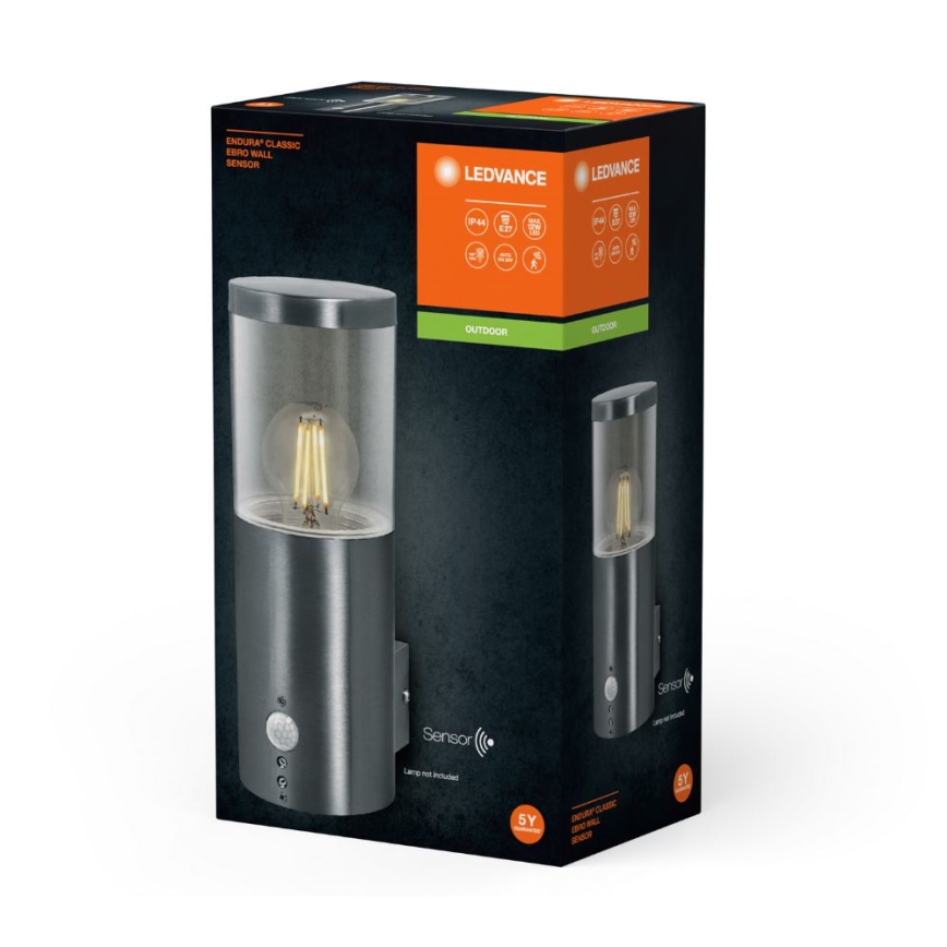 Ledvance - Zewnętrzna lampa ścienna z czujnikiem EBRO 1xE27/20W/230V IP44