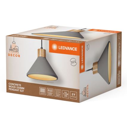Ledvance - Żyrandol na lince DECOR CONCRETE 1xE27/15W/230V śr. 22 cm beton szary