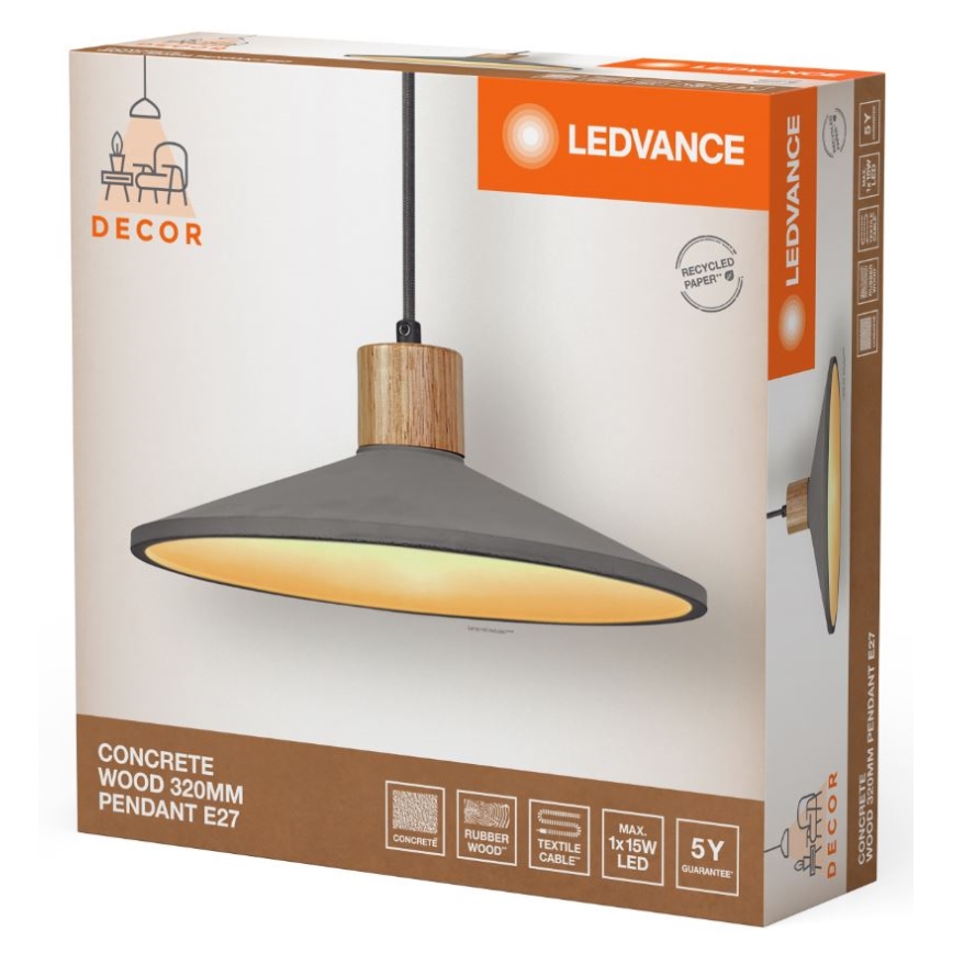 Ledvance - Żyrandol na lince DECOR CONCRETE 1xE27/15W/230V śr. 32 cm beton szary