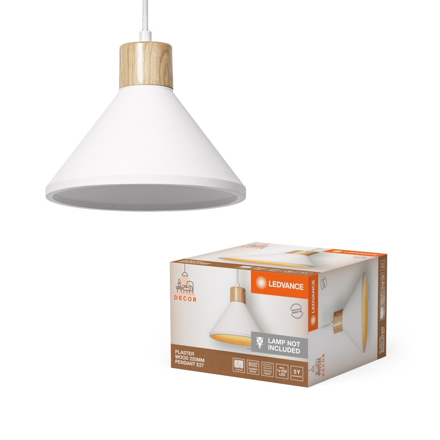 Ledvance - Żyrandol na lince DECOR PLASTER 1xE27/25W/230V śr. 22 cm gips biały