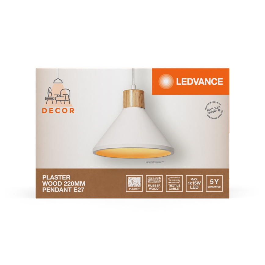 Ledvance - Żyrandol na lince DECOR PLASTER 1xE27/25W/230V śr. 22 cm gips biały