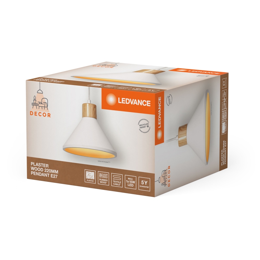 Ledvance - Żyrandol na lince DECOR PLASTER 1xE27/25W/230V śr. 22 cm gips biały