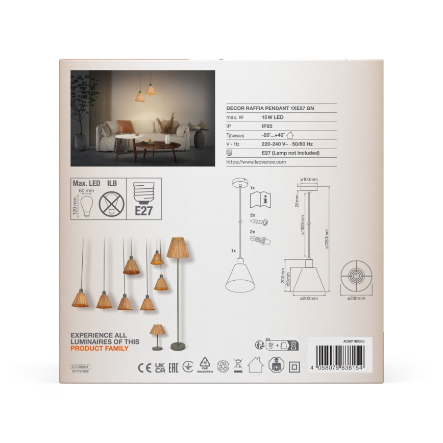 Ledvance - Żyrandol na lince DECOR RAFFIA 1xE27/15W/230V rafia