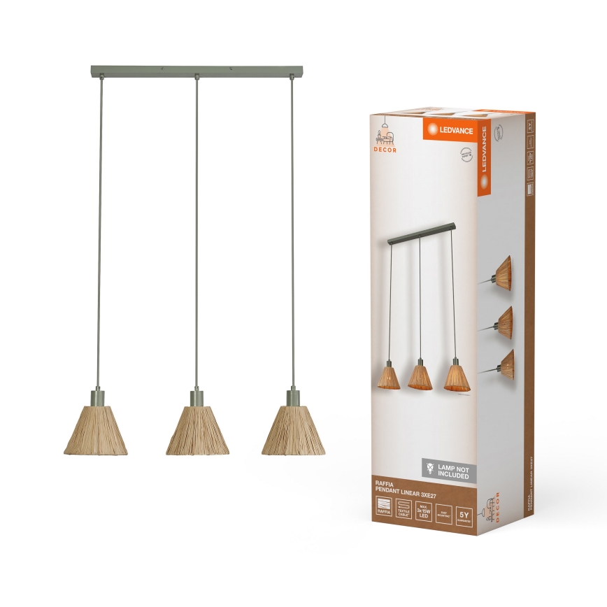 Ledvance - Żyrandol na lince DECOR RAFFIA 3xE27/15W/230V rafia