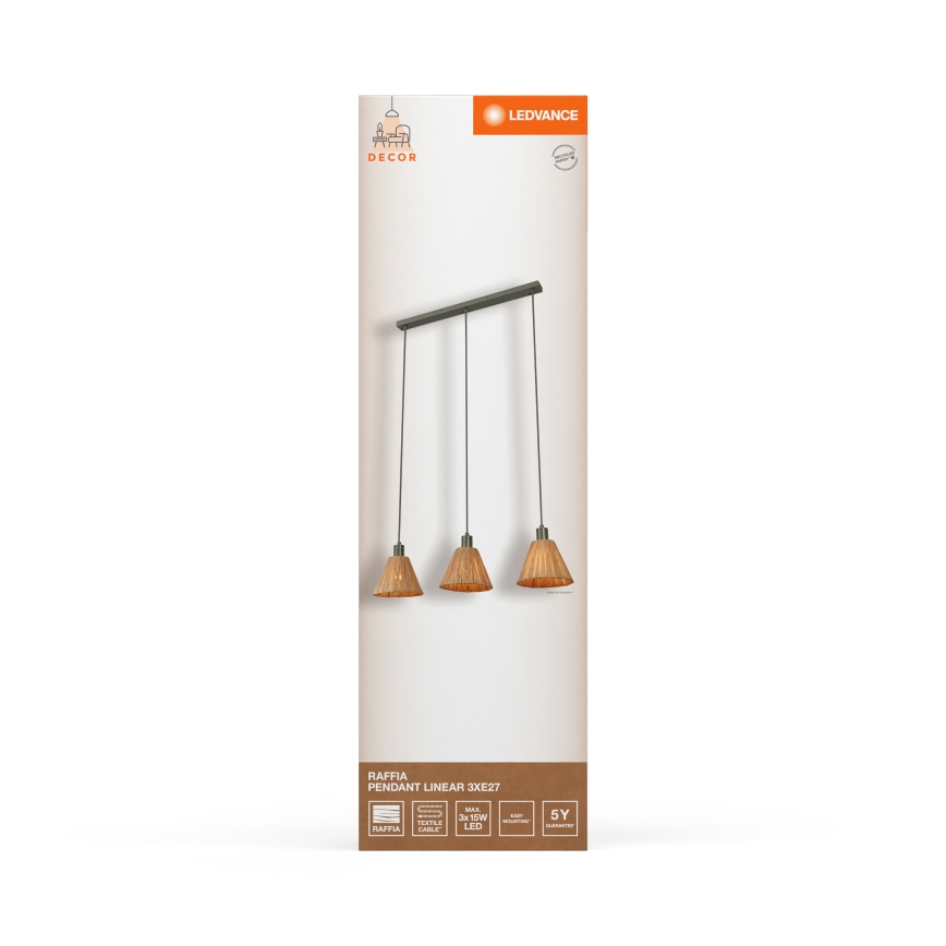 Ledvance - Żyrandol na lince DECOR RAFFIA 3xE27/15W/230V rafia