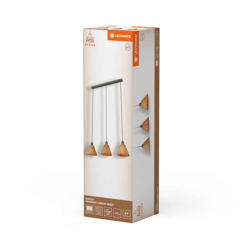 Ledvance - Żyrandol na lince DECOR RAFFIA 3xE27/15W/230V rafia