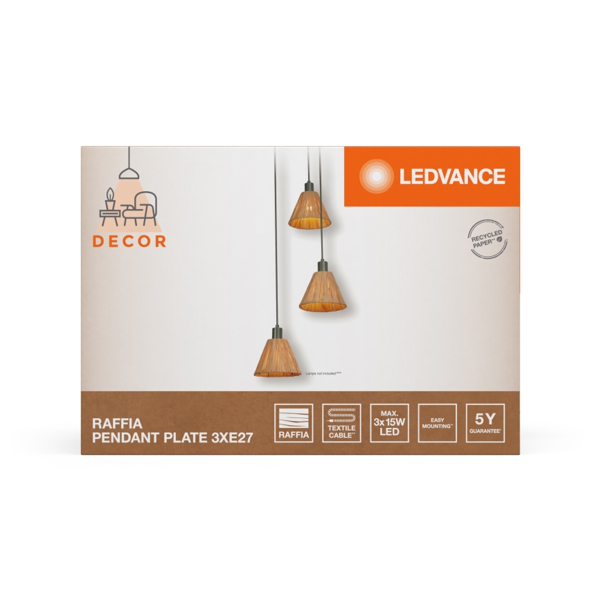 Ledvance - Żyrandol na lince DECOR RAFFIA 3xE27/15W/230V rafia