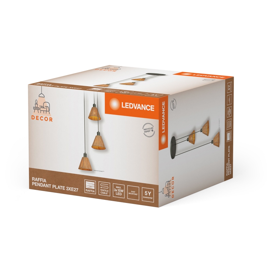 Ledvance - Żyrandol na lince DECOR RAFFIA 3xE27/15W/230V rafia