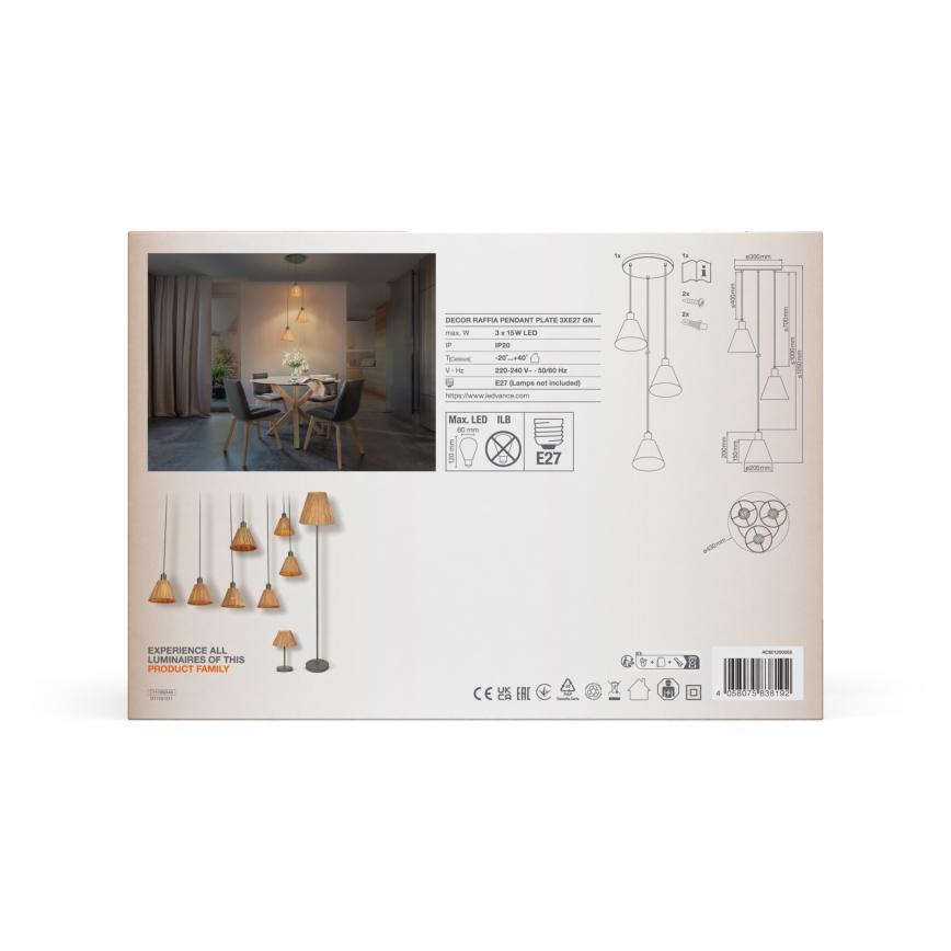 Ledvance - Żyrandol na lince DECOR RAFFIA 3xE27/15W/230V rafia
