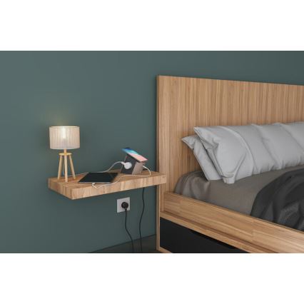 Legrand 049402 - Rozgałęźnik z wyłącznikiem 2Z Typ E + USB-A + USB-C i bezprzewodowym ładowaniem 10W 2m brązowy