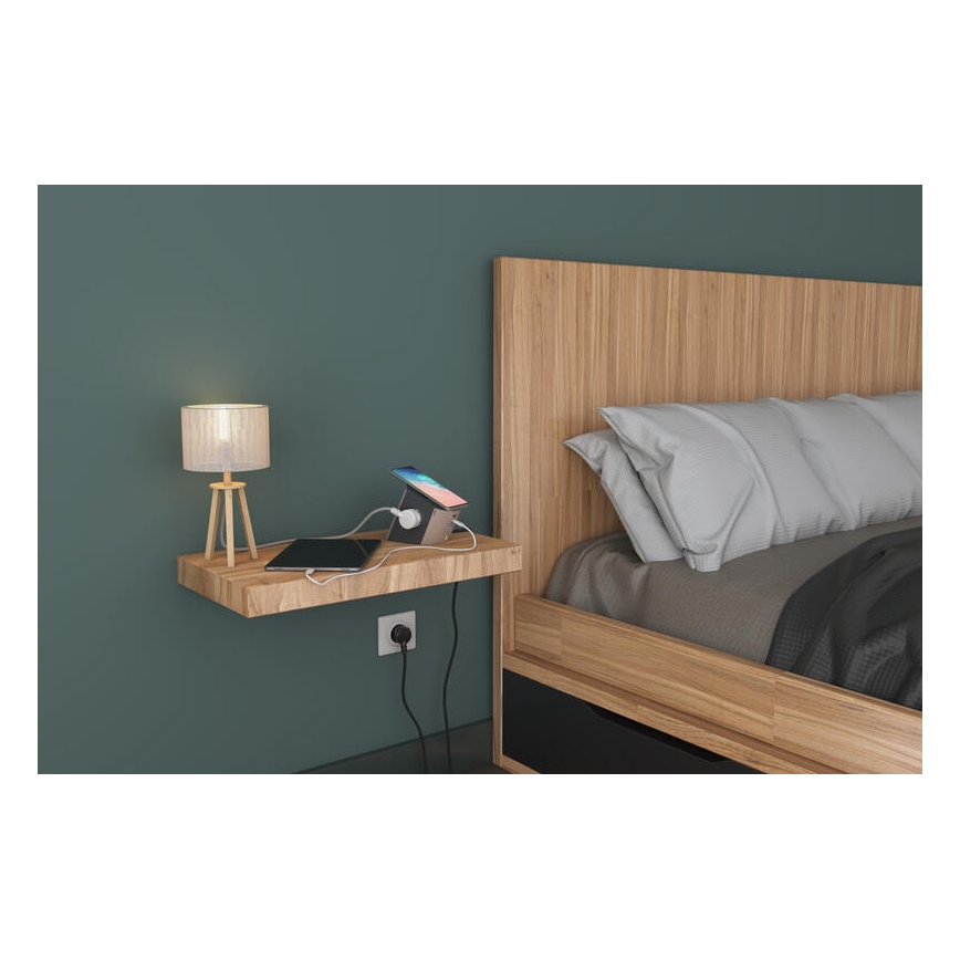 Legrand 049402 - Rozgałęźnik z wyłącznikiem 2Z Typ E + USB-A + USB-C i bezprzewodowym ładowaniem 10W 2m brązowy