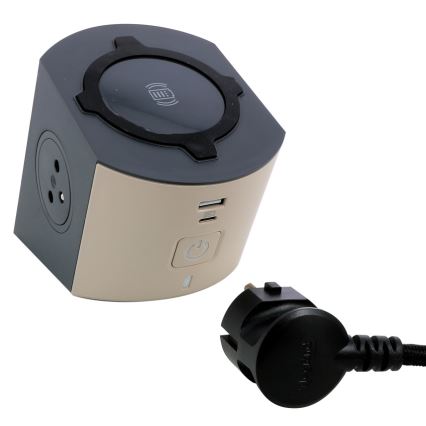Legrand 049402 - Rozgałęźnik z wyłącznikiem 2Z Typ E + USB-A + USB-C i bezprzewodowym ładowaniem 10W 2m brązowy