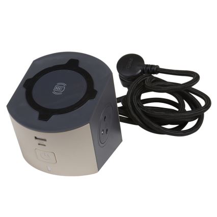 Legrand 049402 - Rozgałęźnik z wyłącznikiem 2Z Typ E + USB-A + USB-C i bezprzewodowym ładowaniem 10W 2m brązowy