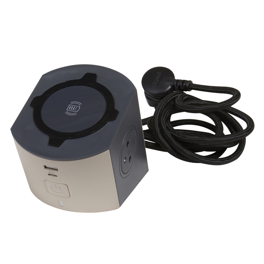 Legrand 049402 - Rozgałęźnik z wyłącznikiem 2Z Typ E + USB-A + USB-C i bezprzewodowym ładowaniem 10W 2m brązowy
