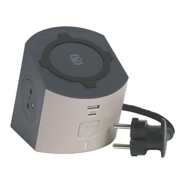 Legrand 049402 - Rozgałęźnik z wyłącznikiem 2Z Typ E + USB-A + USB-C i bezprzewodowym ładowaniem 10W 2m brązowy