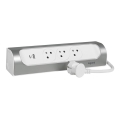 Legrand 049406 - Przedłużacz 3 gniazda Typ E z USB-A i USB-C, 1 m, srebrno-biały