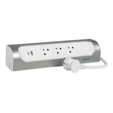 Legrand 049406 - Przedłużacz 3Z Typ E + USB-A + USB-C 1m srebrny/biały