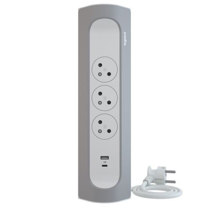 Legrand 049406 - Przedłużacz 3Z Typ E + USB-A + USB-C 1m srebrny/biały