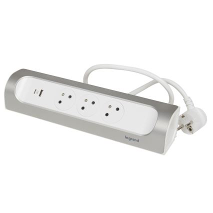 Legrand 049406 - Przedłużacz 3Z Typ E + USB-A + USB-C 1m srebrny/biały
