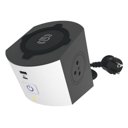 Legrand 049412 - Rozgałęźnik z wyłącznikiem 2Z Typ E + USB-A + USB-C i bezprzewodowym ładowaniem 10W 2m biały