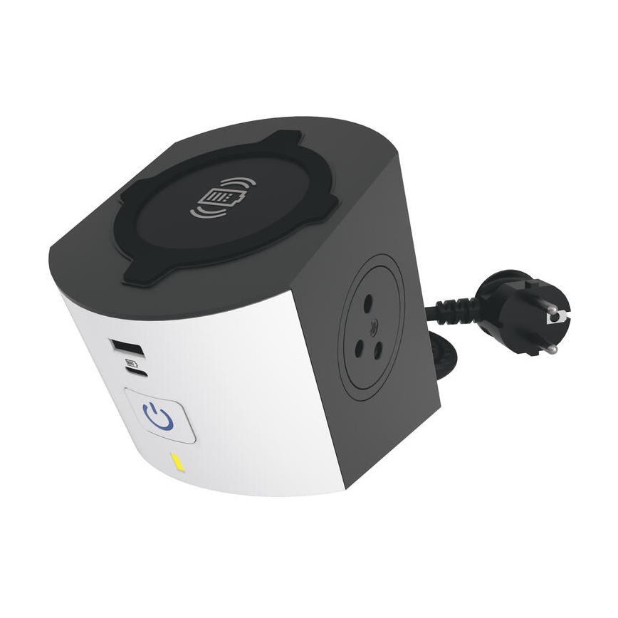 Legrand 049412 - Rozgałęźnik z wyłącznikiem 2Z Typ E + USB-A + USB-C i bezprzewodowym ładowaniem 10W 2m biały