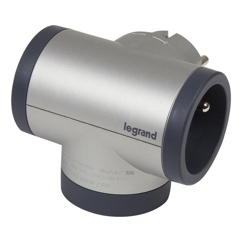 Legrand 049439-Rozgałęźnik obrotowy 2Z Typ E, F + USB-A + USB-C srebrny/czarny
