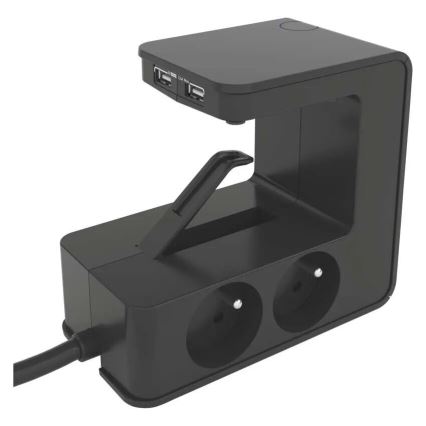 Legrand 050412 - Przedłużacz z przełącznikiem do blatu stołu 4Z Typ E + 2x USB-A 1,5m czarny