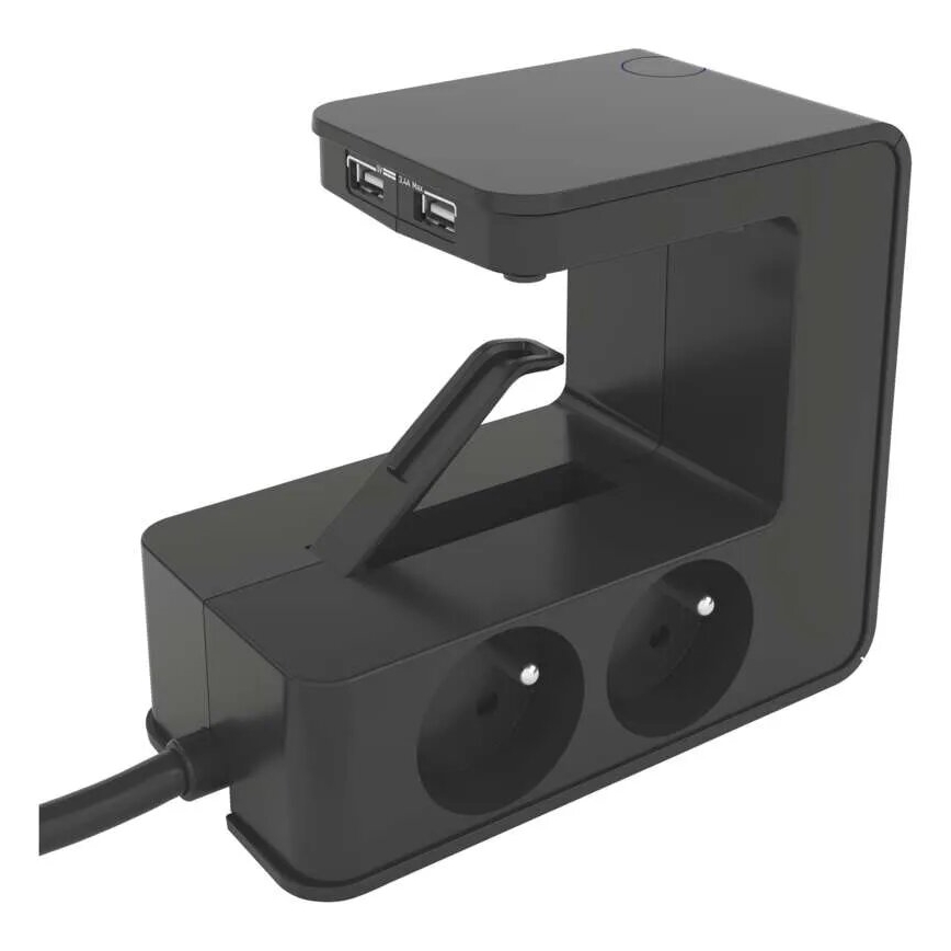 Legrand 050412 - Przedłużacz z przełącznikiem do blatu stołu 4Z Typ E + 2x USB-A 1,5m czarny