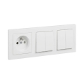 Legrand - 2x podwójny łącznik szeregowy nr 5 i gniazdko domowe z ramką SUNO 250V w kolorze białym