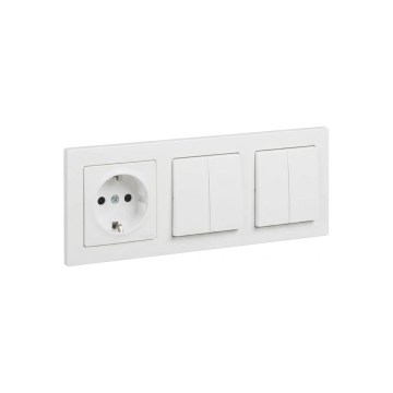 Legrand - 2x podwójny łącznik szeregowy nr 5 i gniazdo domowe SCHUKO z ramką SUNO 250V białe