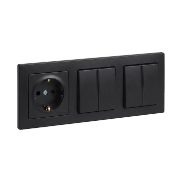Legrand - 2x podwójny łącznik szeregowy nr 5 i gniazdo domowe SCHUKO z ramką SUNO 250V czarne